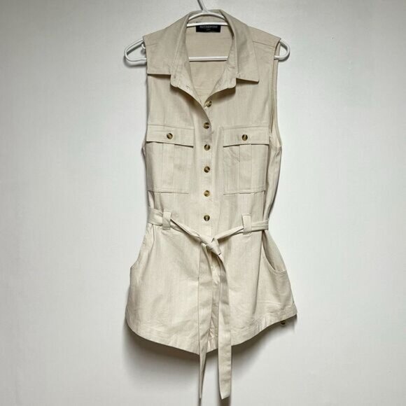 New Unworn Kittenish Cream Cotton Utility Sleeveless Romper Sz S - Picture 5 of 12